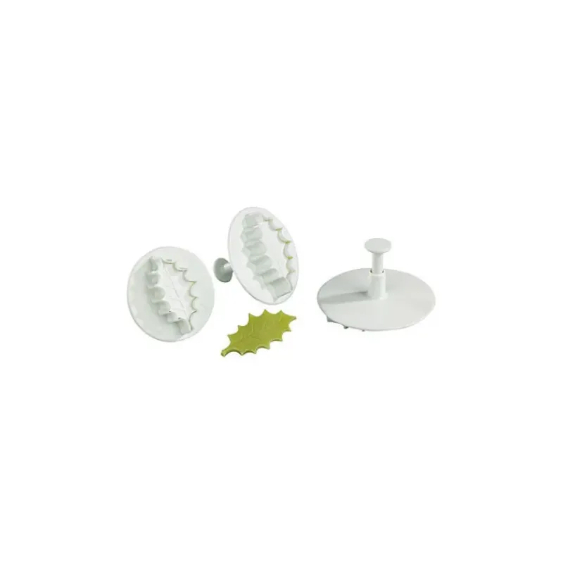 Emporte Pièce - Découpoir Pâtisserie*MALLARD FERRIERE 3 Découpoirs Petite Feuille de Houx à Poussoir