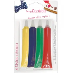 Nappages Et Glaçages|Décoration Comestible*SCRAPCOOKING 4 Stylos Chocolat Bleu Rouge Jaune Vert 25g