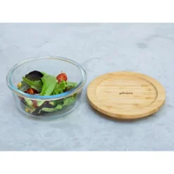 Plat De Cuisson|Conservation*PEBBLY Boîte de Conservation en Verre et Bambou Rond 620 ml