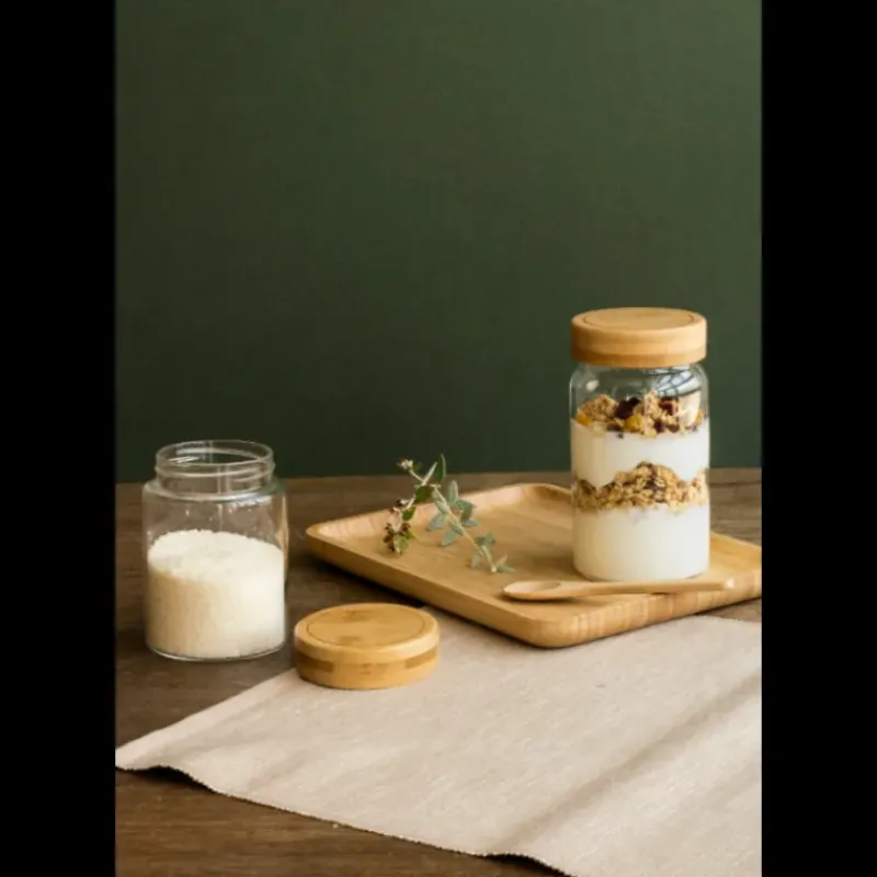 Conservation*PEBBLY Boîte de Conservation en Verre et Bambou Rond 850 ml