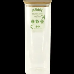 Conservation*PEBBLY Boîte de Conservation en Verre et Bambou Carré 2,2 L
