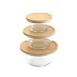 Plat De Cuisson|Conservation*PEBBLY Boîte de Conservation en Verre et Bambou Rond 770 ml