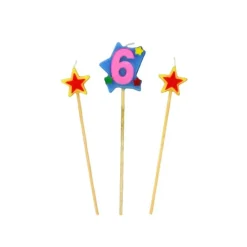 Décoration Gâteau*GATODECO Bougie Chiffre 6 avec 2 bougies étoiles Gatodéco