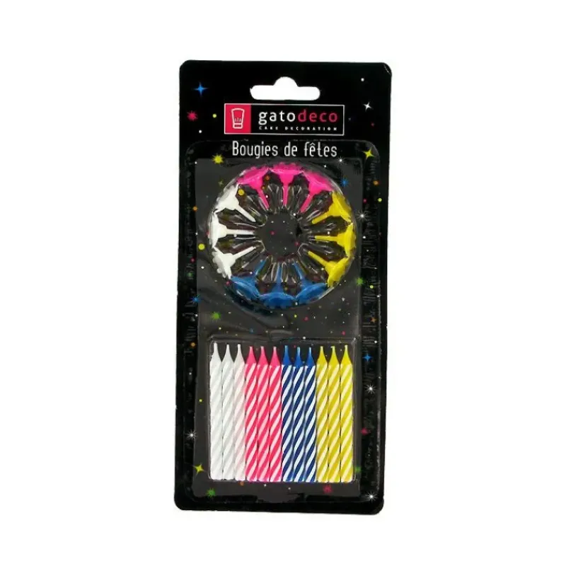Décoration Gâteau*GATODECO Bougies Torsadées Fines Assorties (x12) Gatodéco