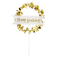 Décoration Gâteau*PATISDECOR Cake Topper Happy Birthday Couronne Dorée Patisdécor