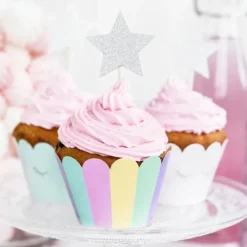 Décoration Gâteau*PARTYDECO Cake Toppers Étoiles Argent (x6)