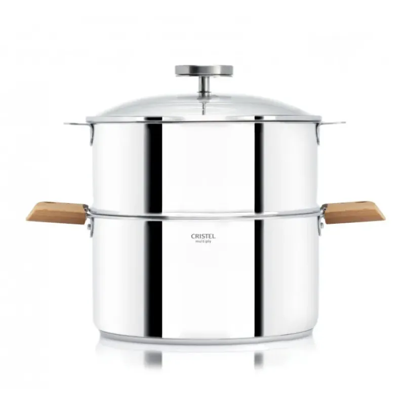 Cuiseur Vapeur|Casseroles*CRISTEL Casserole et Cuit Vapeur Inox Ø 20 cm Anses Hêtre Biome