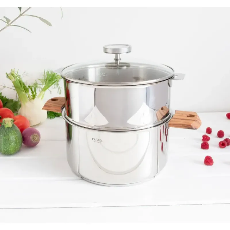 Cuiseur Vapeur|Casseroles*CRISTEL Casserole et Cuit Vapeur Inox Ø 24 cm Anses Olivier Biome