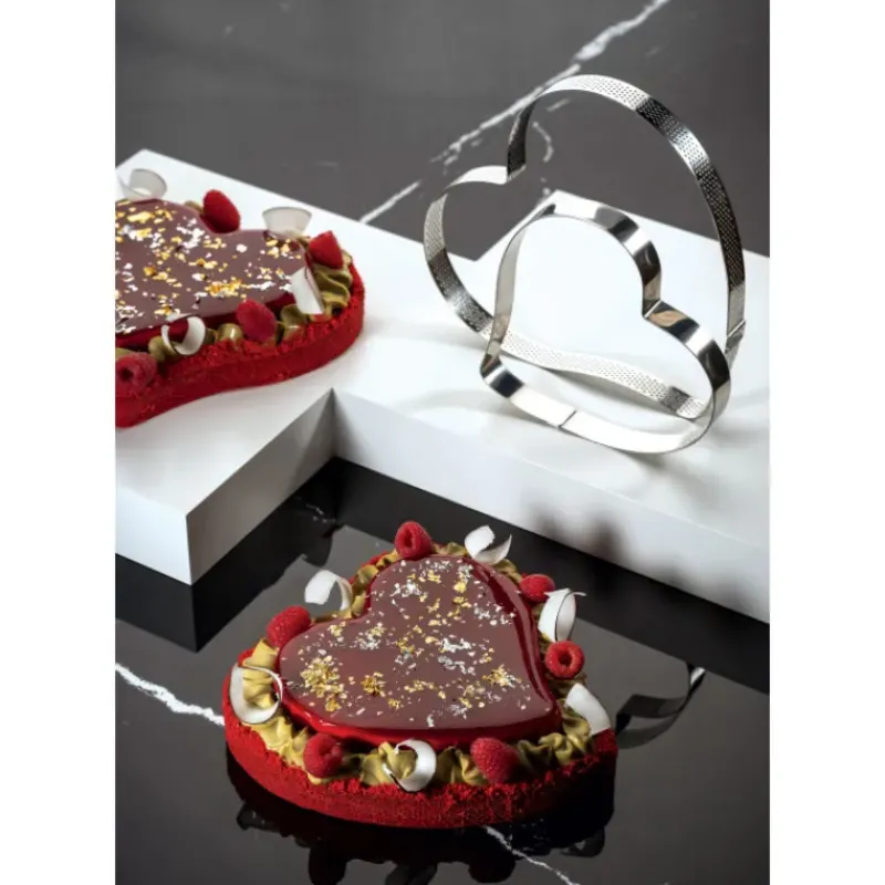Cercle À Patisserie*PAVONI Cercle à Tarte Coeur Inox Micro-perforé 22,5 x 21 cm x H 2 cm