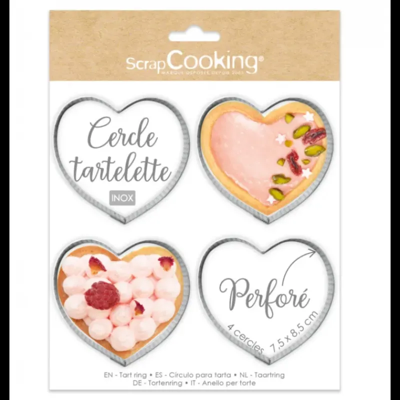Cercle À Patisserie*SCRAPCOOKING Cercles à Tarte Individuels Perforés Cœur 7,5 x 8 cm (x4)