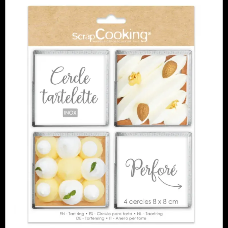 Cercle À Patisserie*SCRAPCOOKING Cercles à Tarte Individuels Perforés Carrés 8 cm (x4)