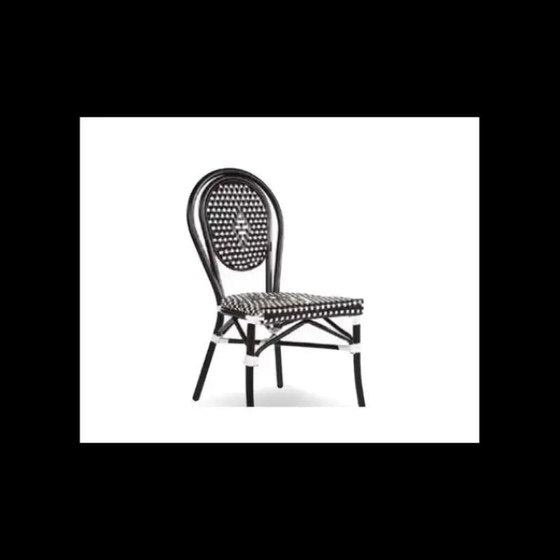 Mobilier Terrasse Restaurant*LYROSE Chaise Tressée Bamboo Noir et Blanc