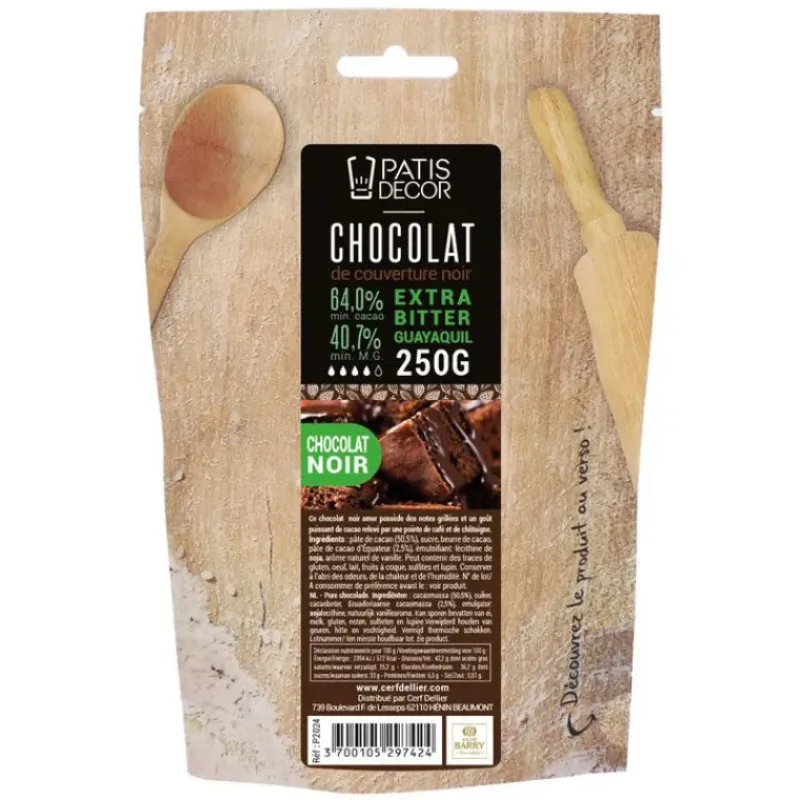 Chocolat De Couverture*PATISDECOR Chocolat de Couverture Noir Extra Bitter Guayaquil 64% 250 g Patisdécor