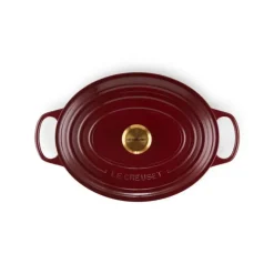 Cocotte En Fonte*LE CREUSET Cocotte en Fonte Ovale 31 cm Garnet Bouton Doré Signature