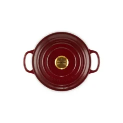 Cocotte En Fonte*LE CREUSET Cocotte en Fonte Ronde 24 cm Garnet Bouton Doré Signature
