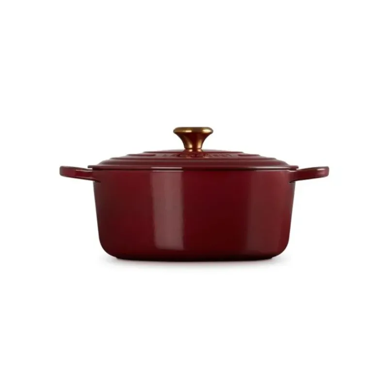 Cocotte En Fonte*LE CREUSET Cocotte en Fonte Ronde 28 cm Garnet Bouton Doré Signature