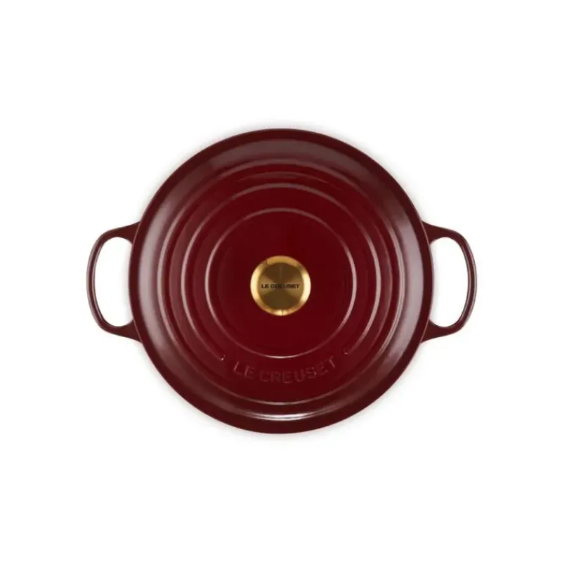 Cocotte En Fonte*LE CREUSET Cocotte en Fonte Ronde 28 cm Garnet Bouton Doré Signature