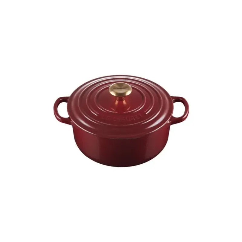Cocotte En Fonte*LE CREUSET Cocotte en Fonte Ronde 20 cm Garnet Bouton Doré Signature