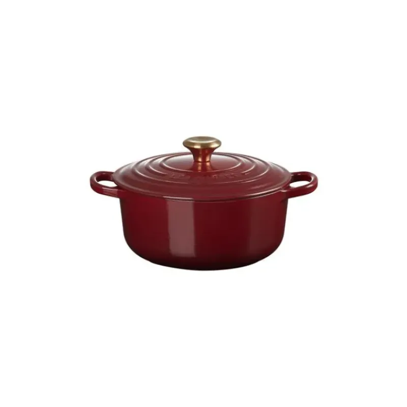 Cocotte En Fonte*LE CREUSET Cocotte en Fonte Ronde 20 cm Garnet Bouton Doré Signature