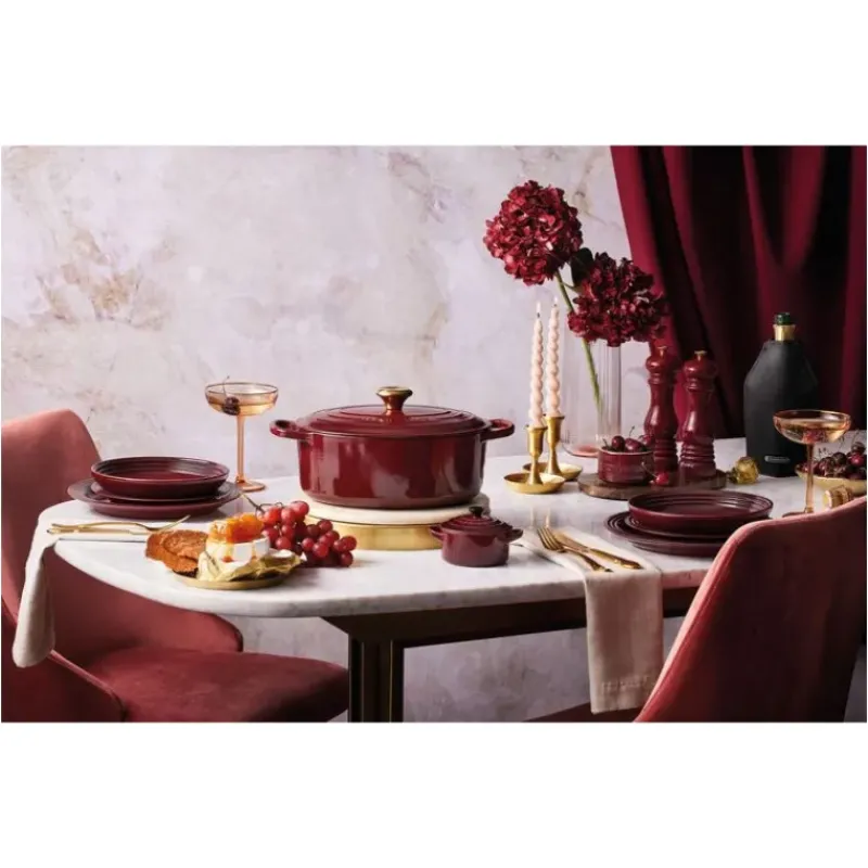 Cocotte En Fonte*LE CREUSET Cocotte en Fonte Ronde 20 cm Garnet Bouton Doré Signature