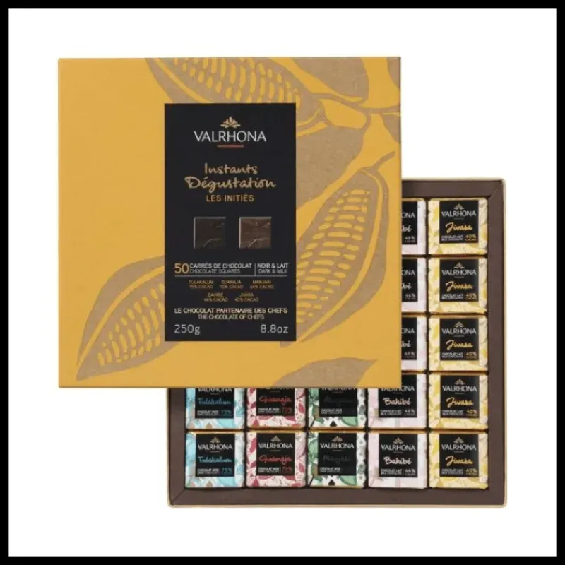Chocolats À Offrir|Confiserie*VALRHONA Coffret 50 Carrés de Chocolats Noir et Lait Les Initiés 250 g