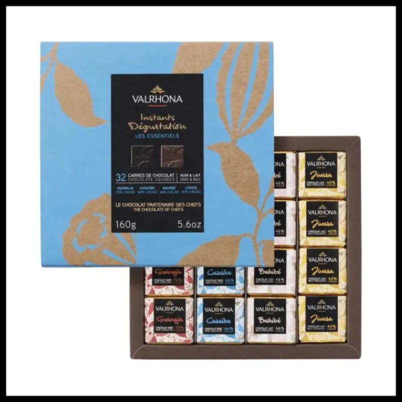 Chocolats À Offrir|Confiserie*VALRHONA Coffret 32 Carrés de Chocolats Noir et Lait Les Essentiels 160 g