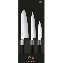 Couteau Santoku|Couteau Japonais*KAI Coffret 3 Couteaux Japonais Universel 10 cm Universel 15 cm et Santoku 16,5 cm Wasabi Black