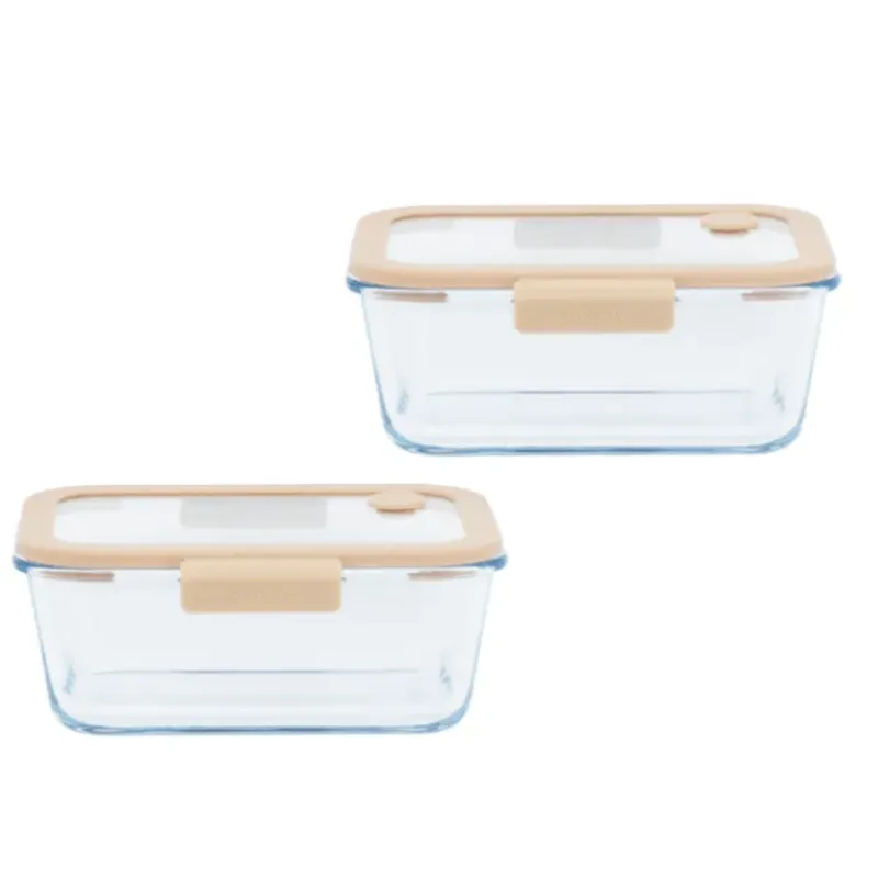 Conservation*PEBBLY Coffret de 2 Boîtes de Conservation en Verre et Pompe de Mise Sous-Vide