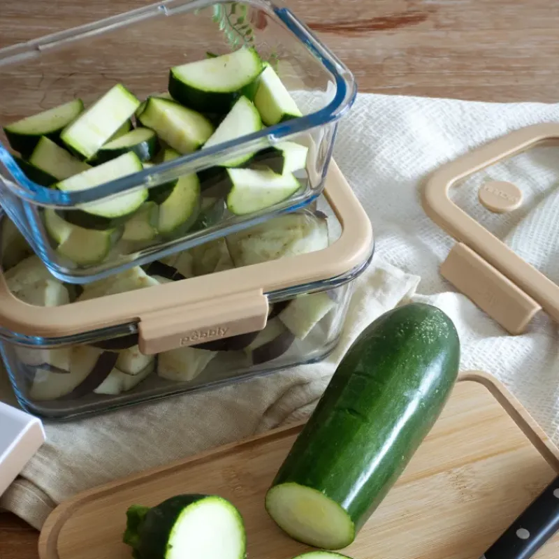 Conservation*PEBBLY Coffret de 2 Boîtes de Conservation en Verre et Pompe de Mise Sous-Vide