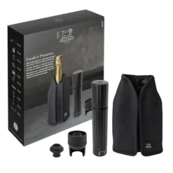 Accessoires Vin*PEUGEOT Coffret Pompe à Vin et Champagne Double Manuelle ABS + Rafraichisseur Frizz Noir