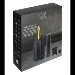 Accessoires Vin*PEUGEOT Coffret Pompe à Vin et Champagne Double Manuelle ABS + Rafraichisseur Frizz Noir