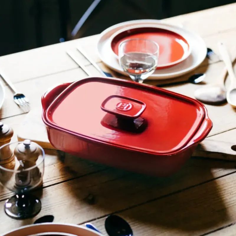 Couvercle De Cuisson*EMILE HENRY Couvercle Rectangulaire en Céramique pour Plat à Four 25 x 18 cm Grand Cru