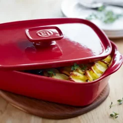 Couvercle De Cuisson*EMILE HENRY Couvercle Rectangulaire en Céramique pour Plat à Four 35 x 22 cm Grand Cru