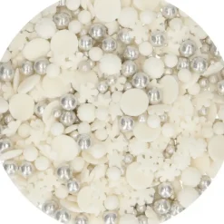 Décoration Comestible*FUNCAKES Décoration en Sucre Mélange Hiver Blanc et Argenté 50 g