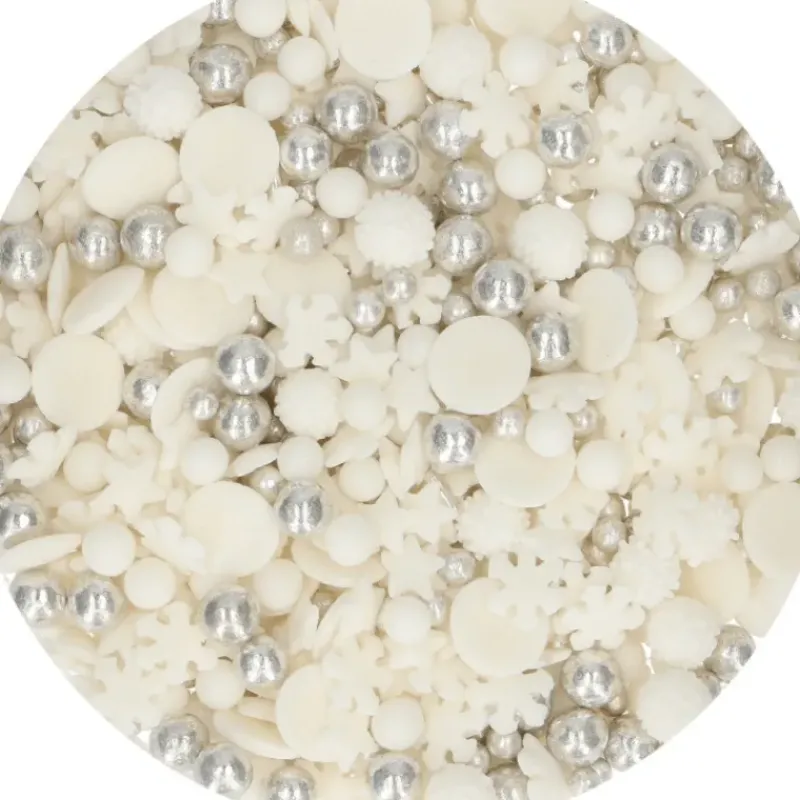 Décoration Comestible*FUNCAKES Décoration en Sucre Mélange Hiver Blanc et Argenté 50 g