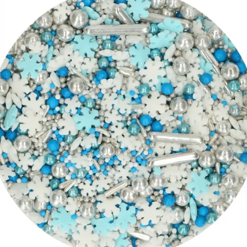 Décoration Comestible*FUNCAKES Décoration en Sucre Mélange Hivernal Bleu, Blanc et Argenté 65 g