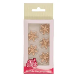 Décoration Comestible*FUNCAKES Décoration Gâteau Flocon de Neige Doré en Pâte à Sucre (x12)