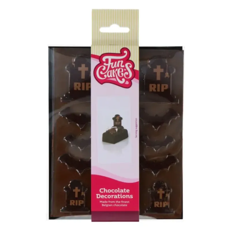 Décoration Comestible*FUNCAKES Décors Chocolat Noir Cimetière Halloween (x12)