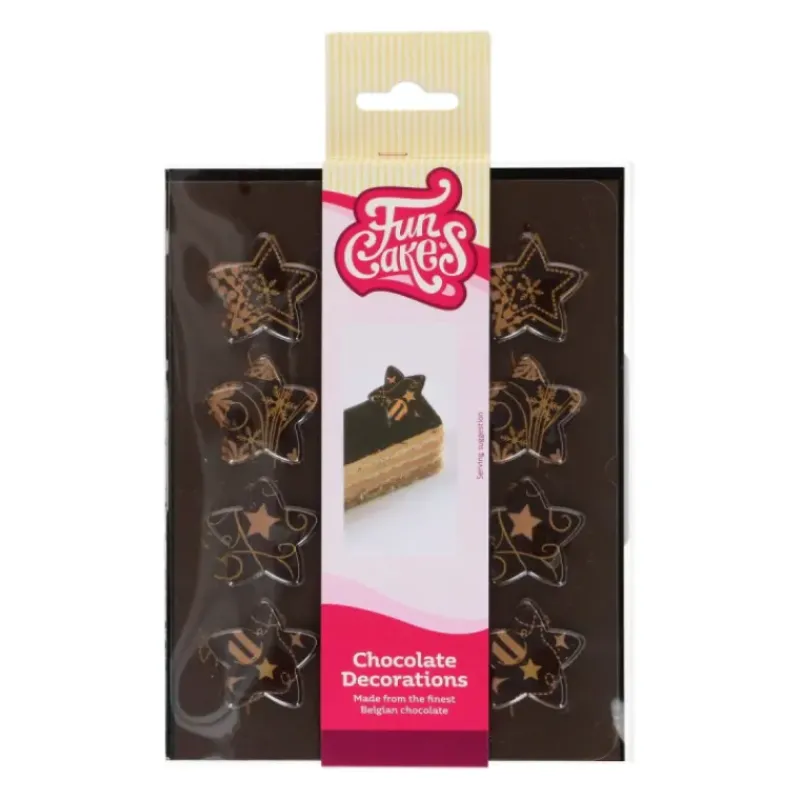 Décoration Comestible*FUNCAKES Décors Chocolat Noir Étoiles Or (x12)