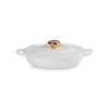 Faitout*LE CREUSET Faitout Fonte Émaillée Pétales Blanc avec Bouton Doré 26 cm