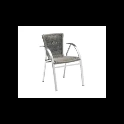 Mobilier Terrasse Restaurant*LYROSE Fauteuil Tressé Structure Aluminium Djerba Gris