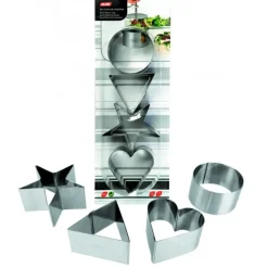 Emporte Pièce - Découpoir Pâtisserie*IBILI FIN DE SERIE Lot 4 Emporte-Pièces Inox Coeur, Triangle, Étoile et Cercle 8 cm
