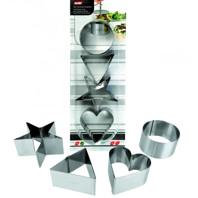 Emporte Pièce - Découpoir Pâtisserie*IBILI FIN DE SERIE Lot 4 Emporte-Pièces Inox Coeur, Triangle, Étoile et Cercle 8 cm