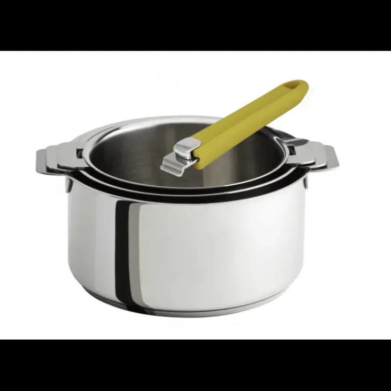 Batterie De Cuisine|Casseroles*CRISTEL FIN DE SERIE Lot de 3 Casseroles inox avec Poignée Jaune Mutine Amovible