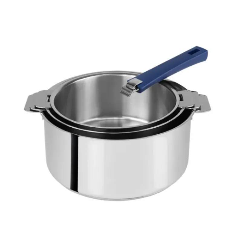 Batterie De Cuisine|Casseroles*CRISTEL FIN DE SERIE Lot de 3 Casseroles inox avec Poignée Bleue Mutine Amovible