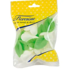 Décoration Comestible*FLORENSUC Fleurs de rose blanche x6, grandes feuilles x12 - en Azyme