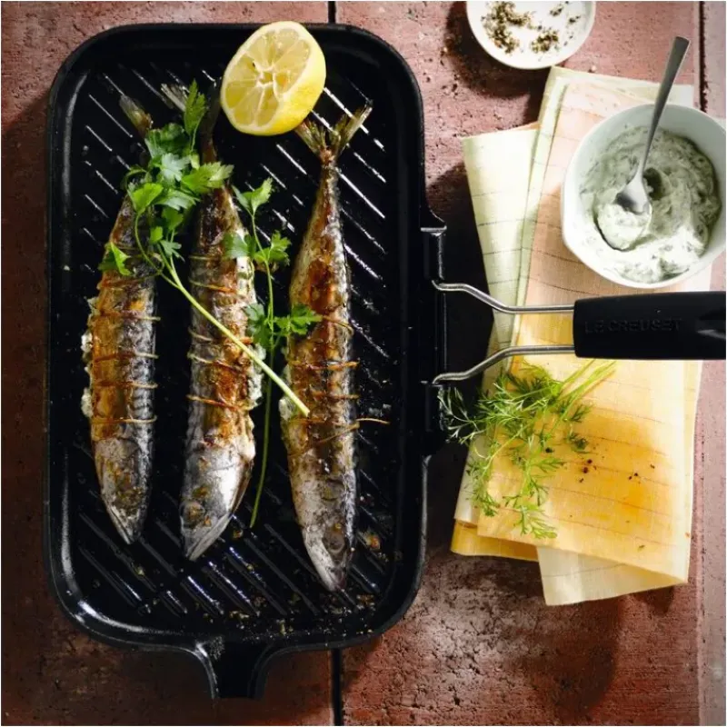 Grills*LE CREUSET Gril en Fonte rectangulaire 36 x 20 cm avec Manche repliable