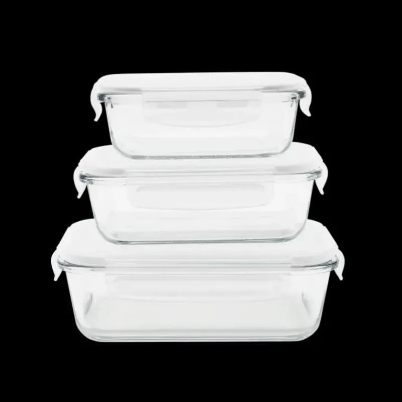 Plat De Cuisson|Conservation*PEBBLY Lot 3 Boîtes de Conservation en Verre Rectangle