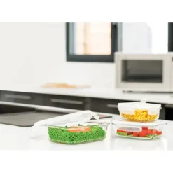 Plat De Cuisson|Conservation*PEBBLY Lot 3 Boîtes de Conservation en Verre Rectangle