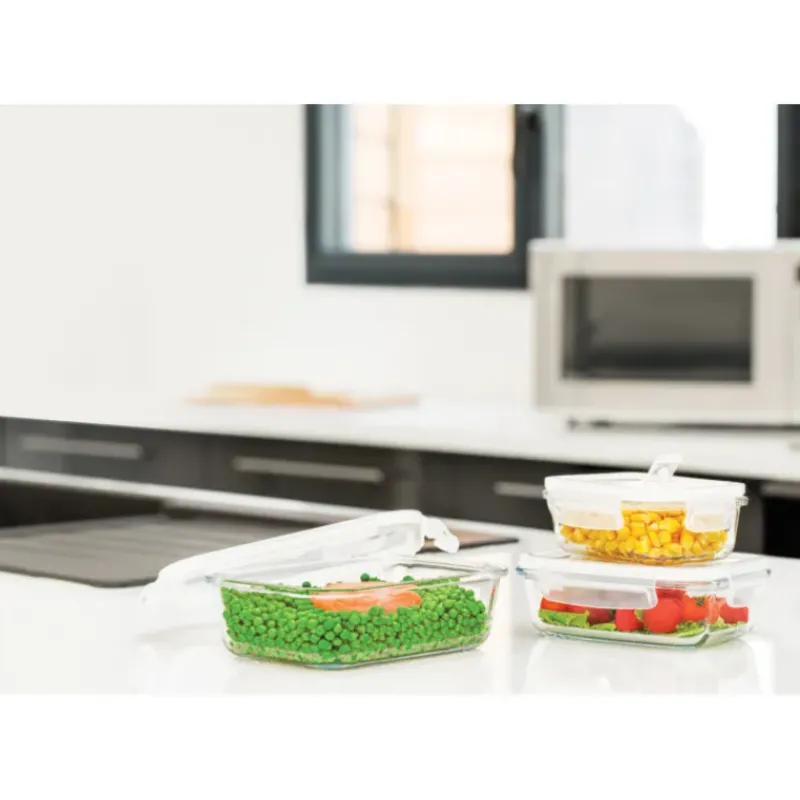 Plat De Cuisson|Conservation*PEBBLY Lot 3 Boîtes de Conservation en Verre Rectangle